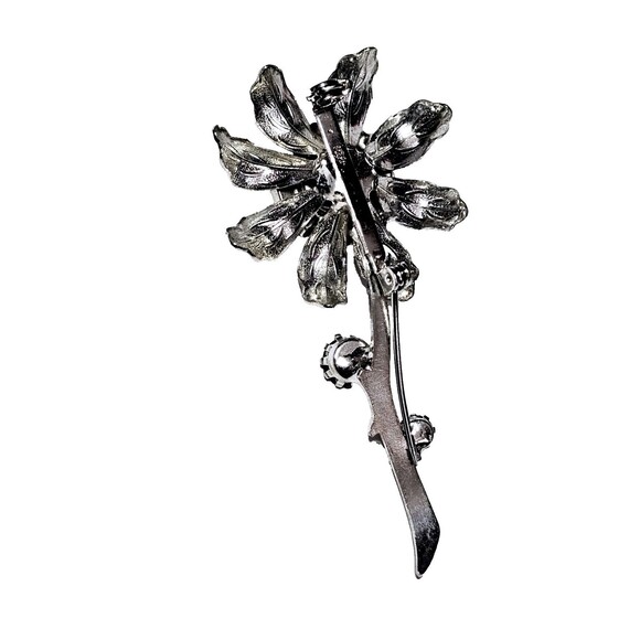 Flower Brooch Prong Set Black Crystal Silver Tone Dahlia Sunflower Daisy VTG EUC - Picture 9 of 11